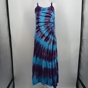 womans size M Dharma Trading Co Tie Dye Spaghetti Strap Maxi Dress Blue Purple